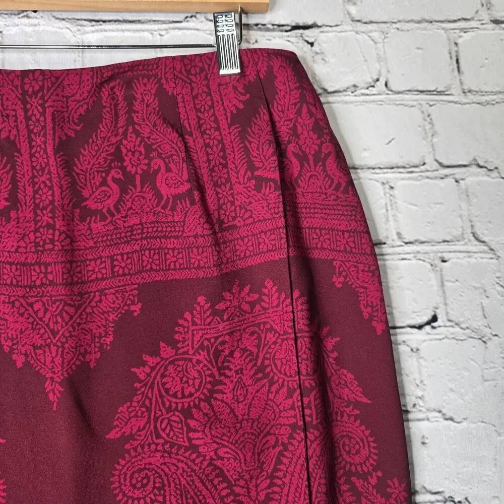 Talbots Vintage‎ 100% Silk Shell Paisley Bordeaux Deadstock Midi Skirt New 14P